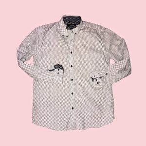 Men’s White Diamond Pattern Coastal Button-Up Shirt (XL)